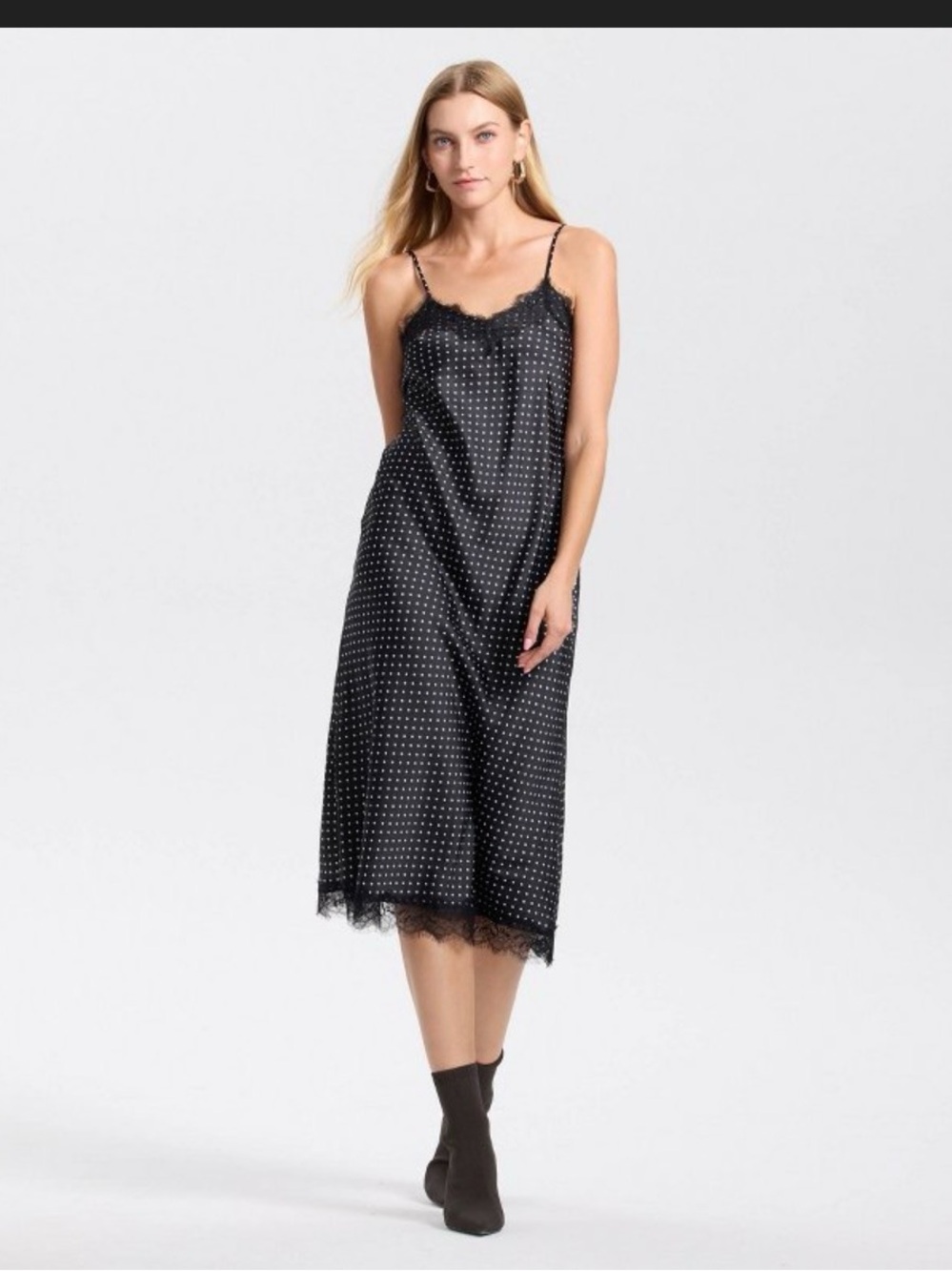 NWT Women's Sleeveless Satin Spray Midi Slip Dress - A New Day™ Black Dots XXL